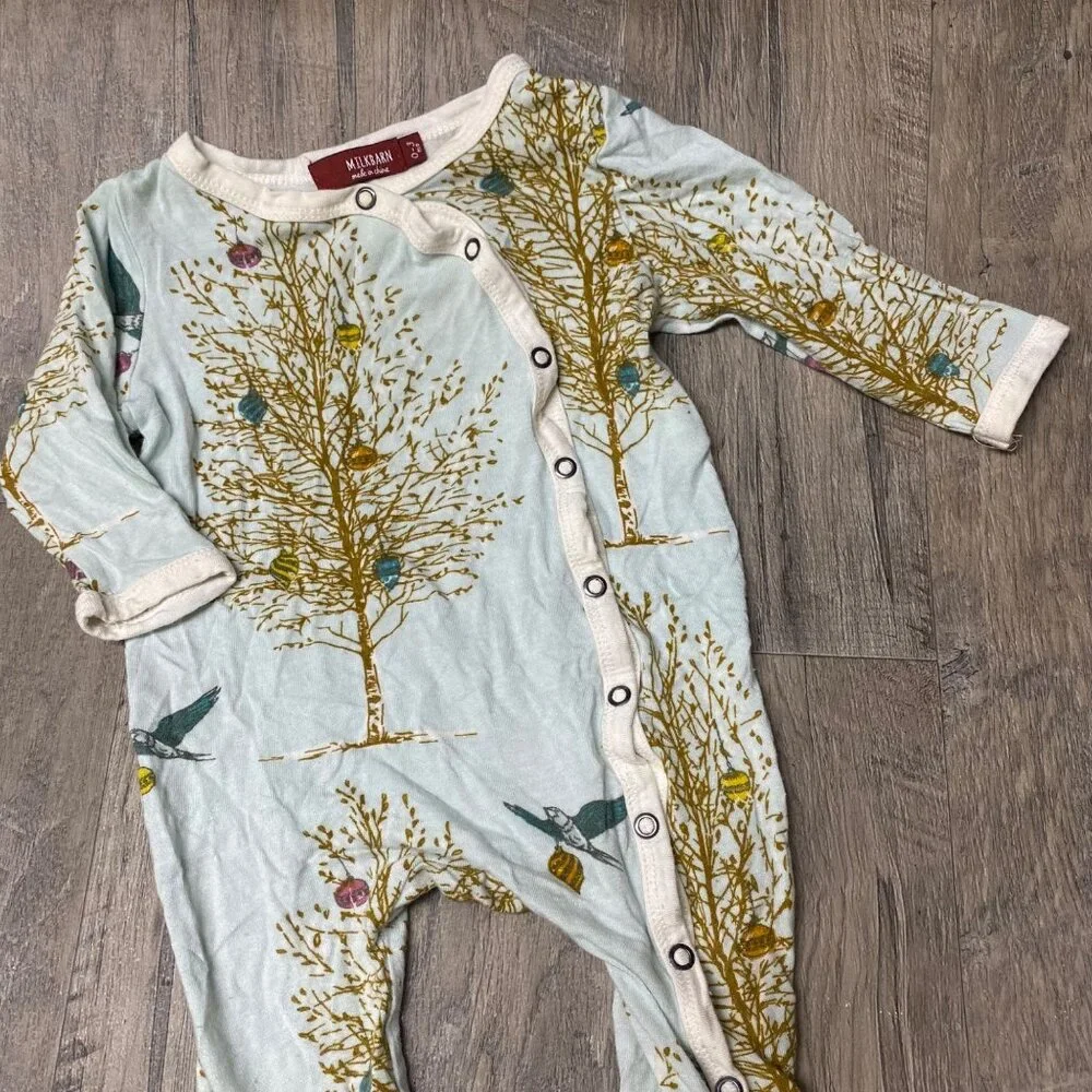 Milk Barn one piece baby romper footed‎ snap Christmas ornament holiday 0-3 girl
